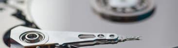 Close-up of the internals of a hard drive